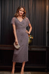 Beaded Ankle Length Dress With Sheer Flutter Sleeves In Moonscape 1