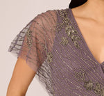 Beaded Ankle Length Dress With Sheer Flutter Sleeves In Moonscape 5
