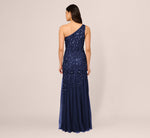 Floral Beaded One Shoulder Mermaid Gown With Godet Skirt In Light Navy 5