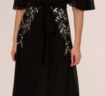 Beaded Chiffon Ankle Length Gown With Dolman Sleeves In Black 5