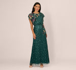 Multicolor Floral Beaded Mermaid Gown With Dolman Sleeves In Gem Green 2