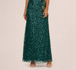 Multicolor Floral Beaded Mermaid Gown With Dolman Sleeves In Gem Green 4