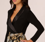 Petite Combo Floral Jacquard Dress In Black Gold 3