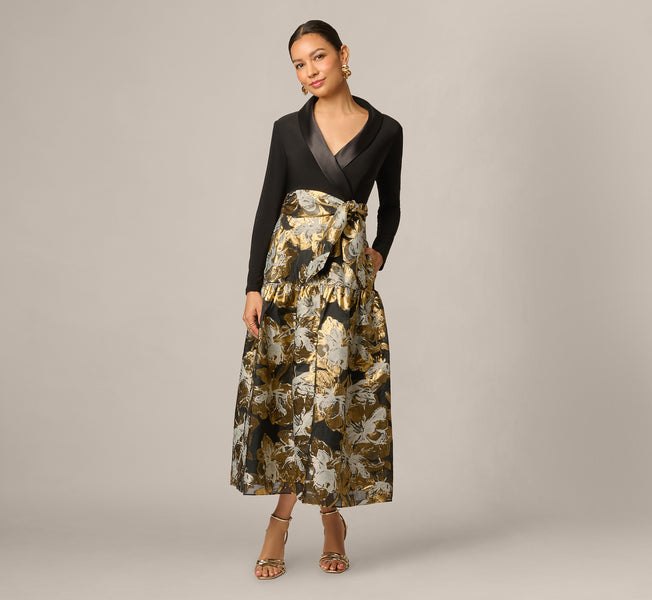 Black Petite Combo Floral Jacquard Dress - Adrianna Papell