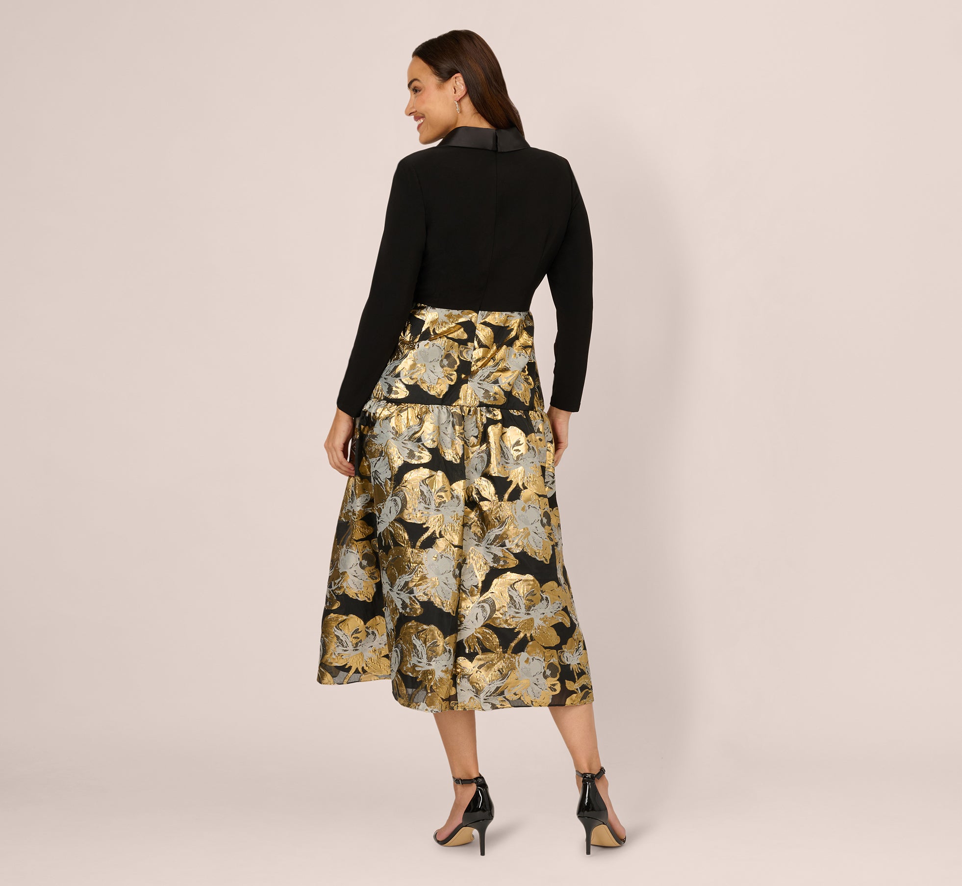 adrianna papell black and gold dress Plus Size Combo Floral Jacquard In while the machine washable