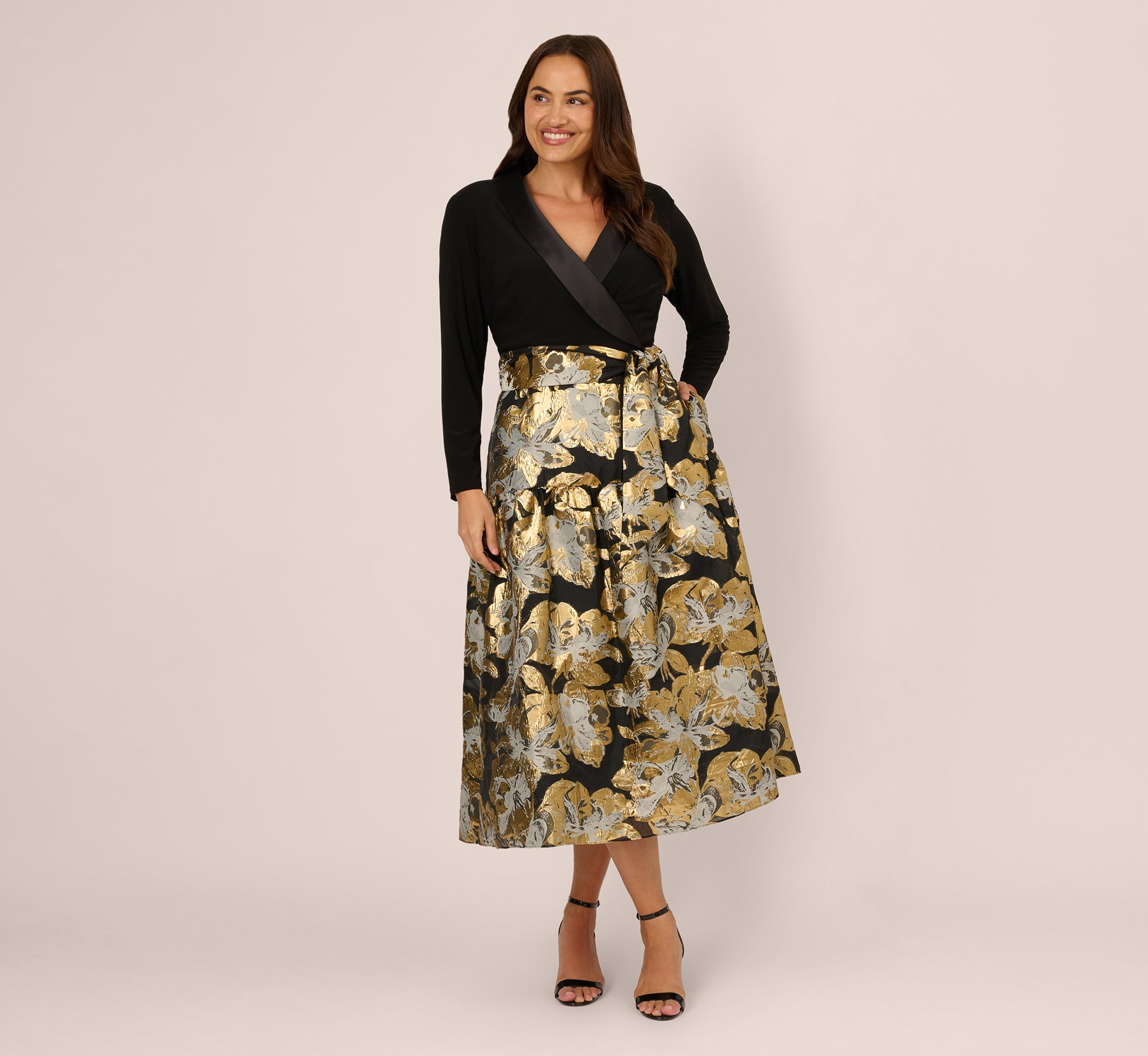 Black Gold Plus Size Combo Floral Jacquard Dress - Adrianna Papell Black Gold Plus Size Combo Floral Jacquard Dress - Adrianna Papell