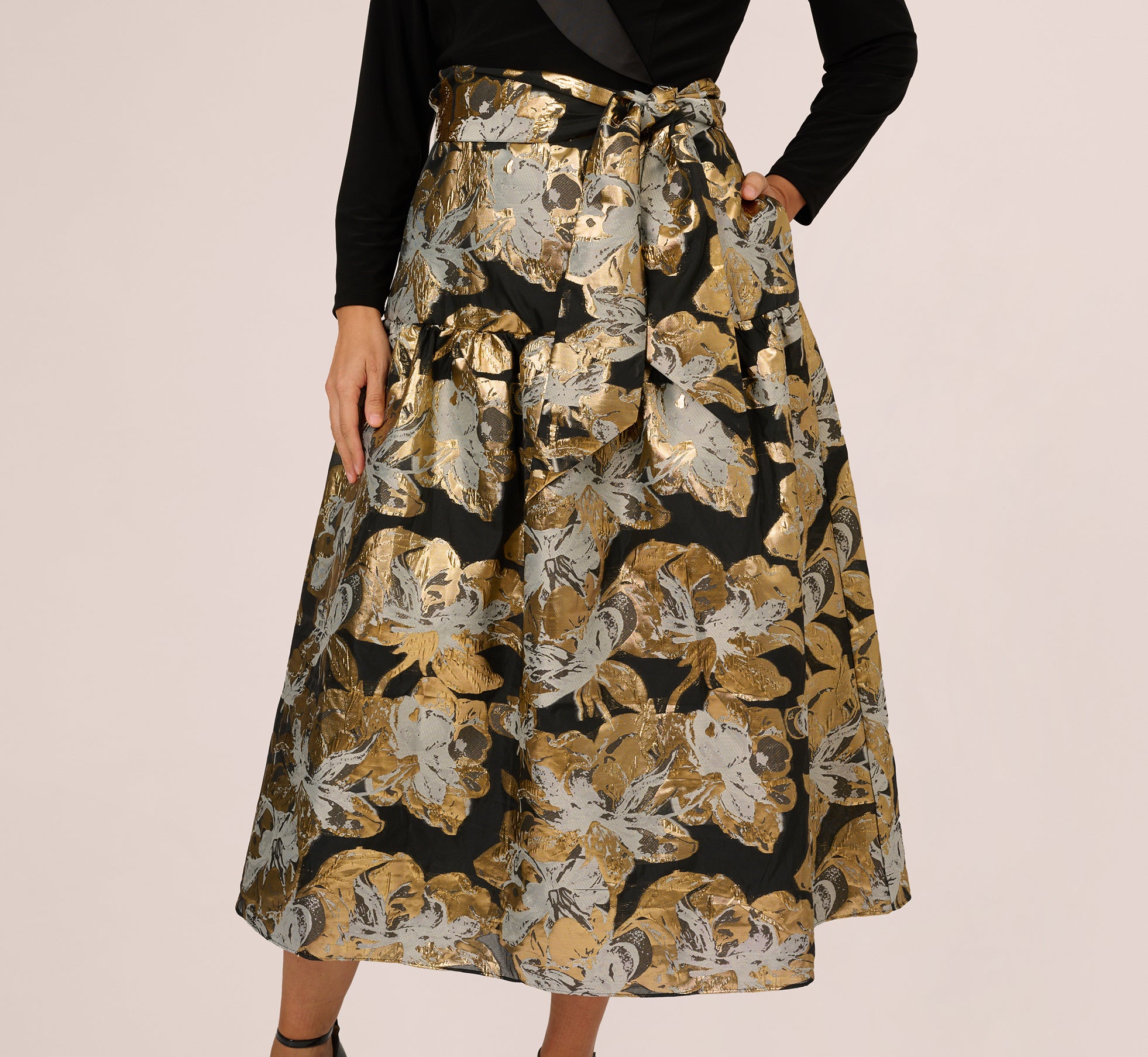 Black Plus Size Combo Floral Jacquard Dress