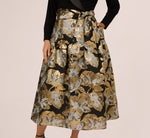 Plus Size Combo Floral Jacquard Dress In Black Gold 3