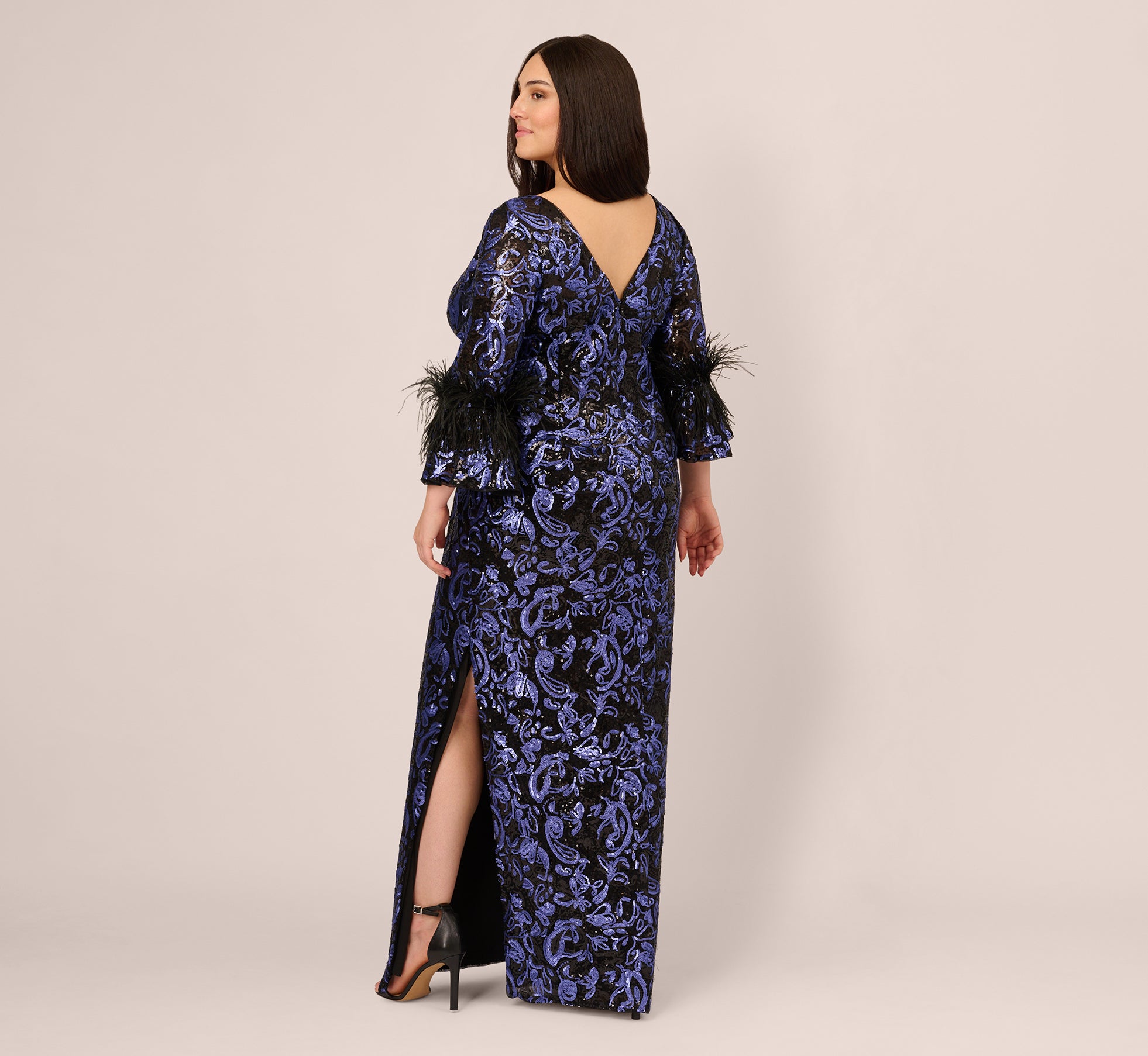 adrianna papell blue sequin dress Sequin Embroidered Gown In Black Blue