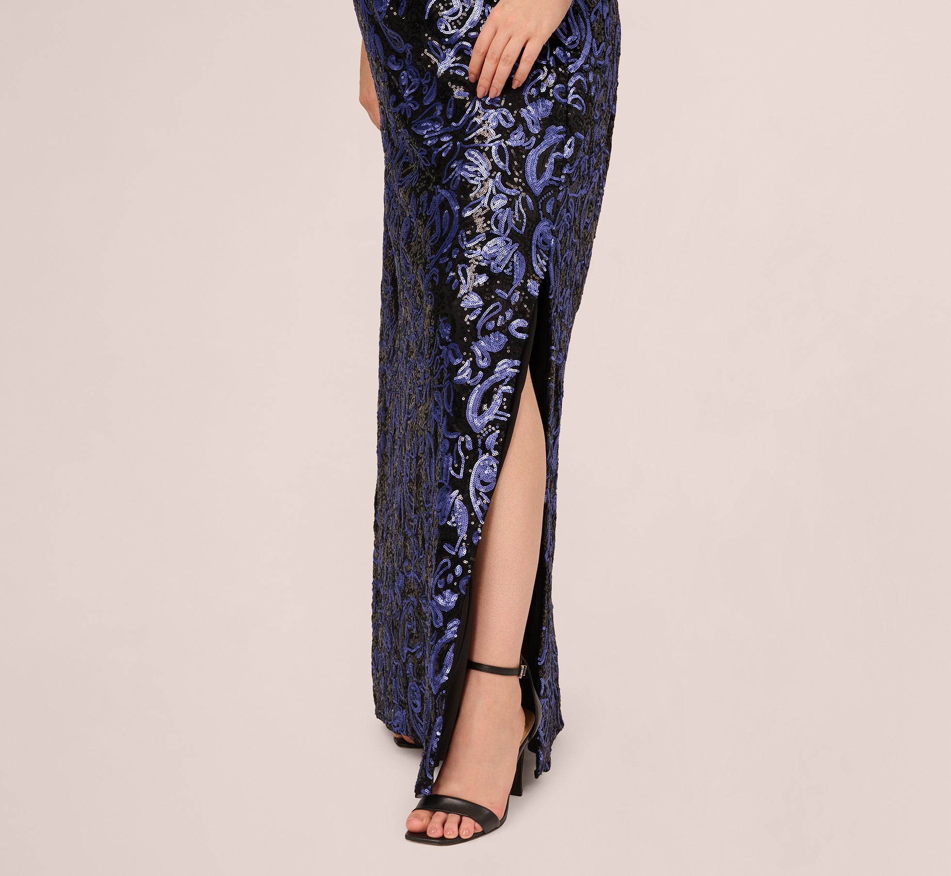 Plus Size Sequin Embroidered Gown In Black Blue 1