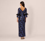Sequin Embroidered Gown In Black Blue 6