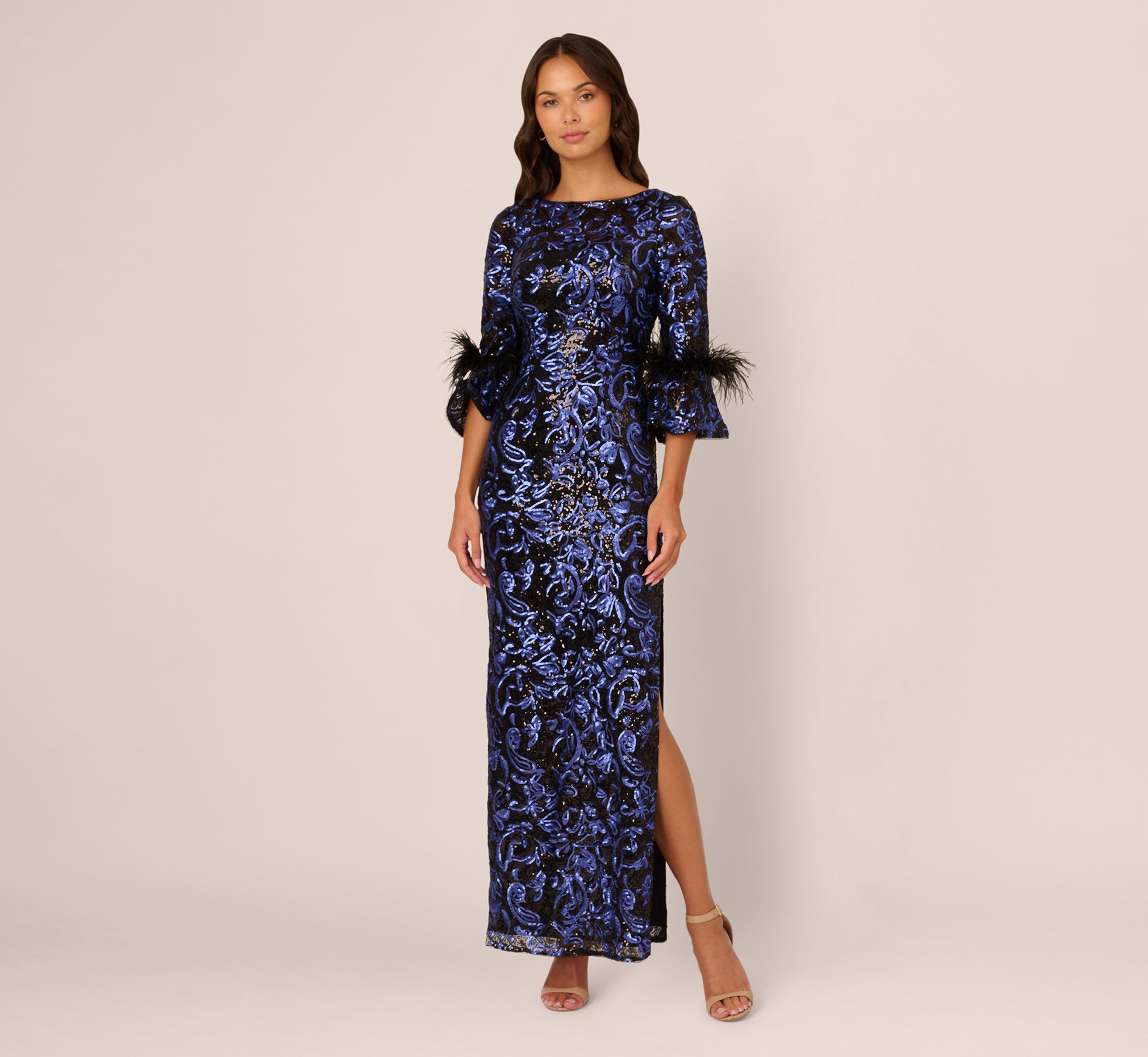 adrianna papell blue sequin dress Multi Colored Embroidered Gown The dress has a