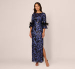 Sequin Embroidered Gown In Black Blue 3