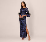 Sequin Embroidered Gown In Black Blue 2
