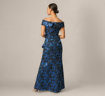 Petite Off Shoulder Jacquard Gown In Blue Multi 5