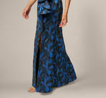 Petite Off Shoulder Jacquard Gown In Blue Multi 4