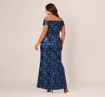 Plus Size Off Shoulder Jacquard Gown In Blue Multi 5