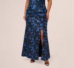 Plus Size Off Shoulder Jacquard Gown In Blue Multi 3