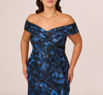 Plus Size Off Shoulder Jacquard Gown In Blue Multi 4