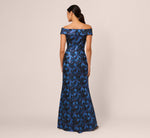 Off Shoulder Jacquard Gown In Blue Multi 5