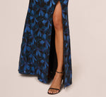 Off Shoulder Jacquard Gown In Blue Multi 3