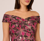 Off Shoulder Jacquard Gown In Fuchsia Multi 3
