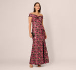 Off Shoulder Jacquard Gown In Fuchsia Multi 1