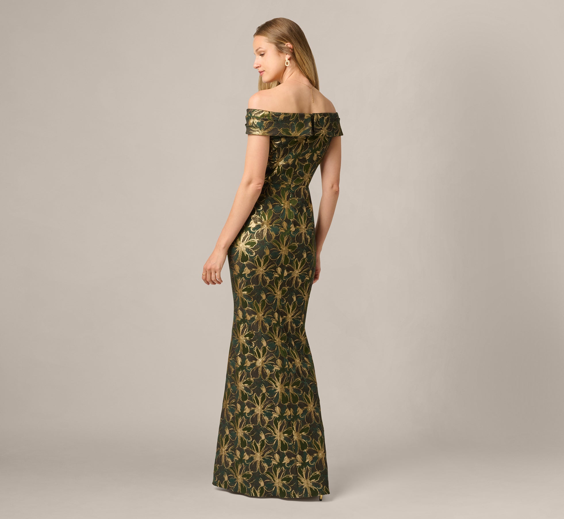 adrianna papell olive green dress Off Shoulder Jacquard Gown All Clothing Womens Size:Kid XS(2Y) Crafted from elegant crepe Elegant blue Ball Gown