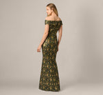Off Shoulder Jacquard Gown In Olive Gold 5