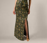 Off Shoulder Jacquard Gown In Olive Gold 4