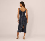 Sleeveless 3D Beaded Ankle Length Dress In Navy Gunmetal 6