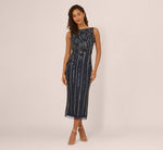 Sleeveless 3D Beaded Ankle Length Dress In Navy Gunmetal 3