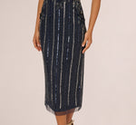 Sleeveless 3D Beaded Ankle Length Dress In Navy Gunmetal 5