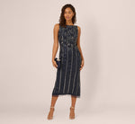 Sleeveless 3D Beaded Ankle Length Dress In Navy Gunmetal 2