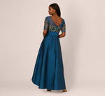 Bead Taffeta High Low Long Dress In Teal Sapphire Gold 5