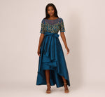 Bead Taffeta High Low Long Dress In Teal Sapphire Gold 2