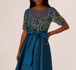 Bead Taffeta High Low Long Dress In Teal Sapphire Gold 3