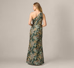 Petite One Shoulder Jacquard Dress In Green Gold 5