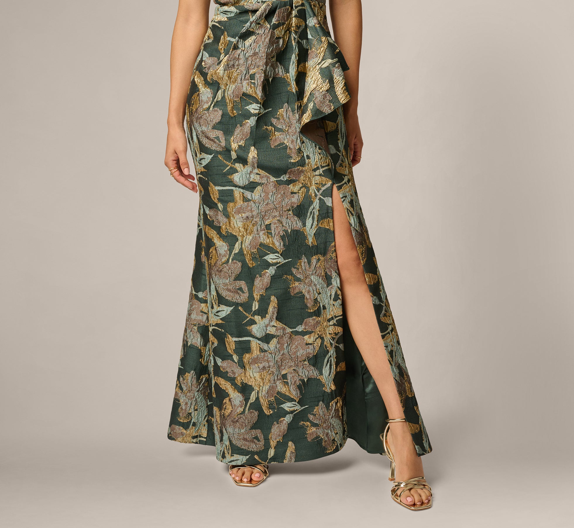 Green Petite One Shoulder Jacquard Dress - Adrianna Papell