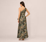One Shoulder Jacquard Dress In Green Gold 5