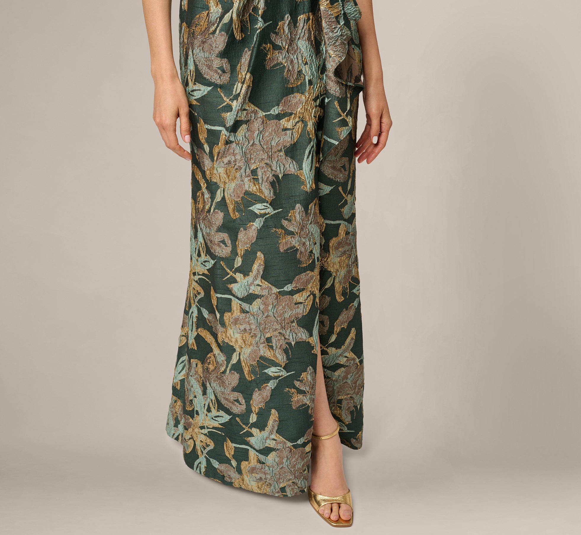 Green One Shoulder Jacquard Dress - Adrianna Papell Green One Shoulder Jacquard Dress - Adrianna Papell