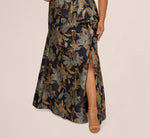 Plus Size One Shoulder Jacquard Dress In Blue Gold 4