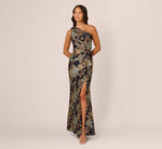One Shoulder Jacquard Dress In Blue Gold 2