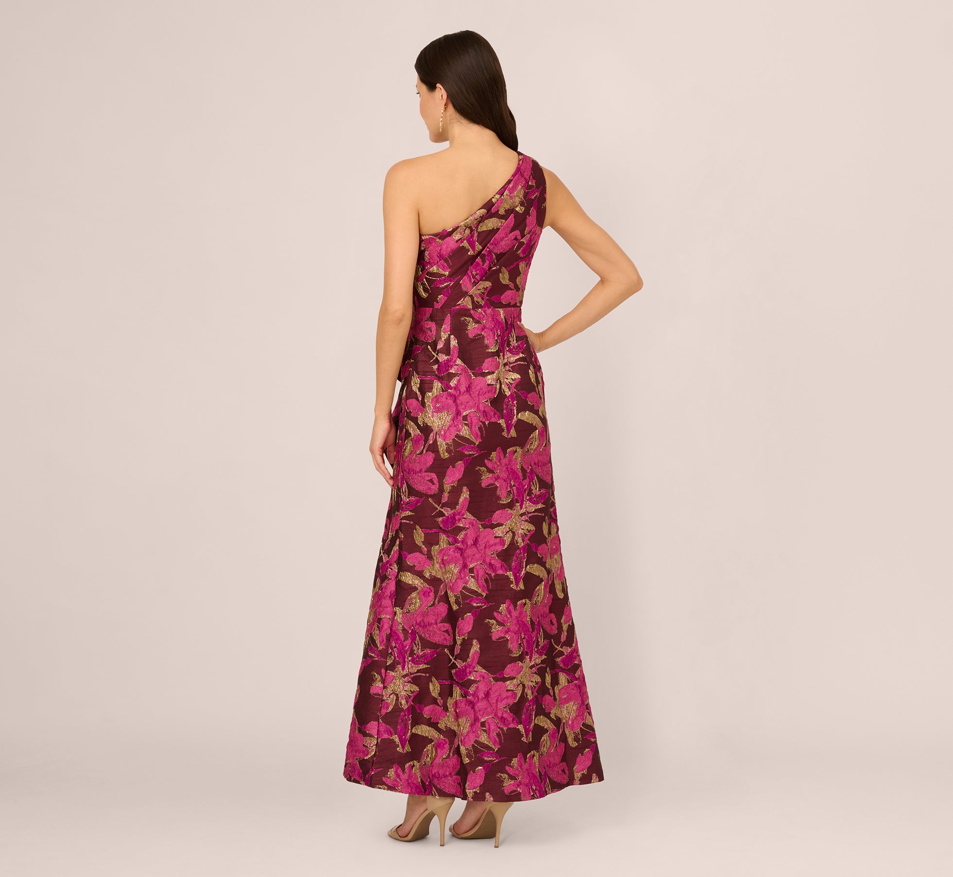 Adrianna Papell Women's Jacquard One-Shoulder Gown - Burgundy