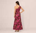 One Shoulder Jacquard Dress In Burgundy Gold 5