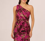 One Shoulder Jacquard Dress In Burgundy Gold 3