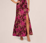 One Shoulder Jacquard Dress In Burgundy Gold 4