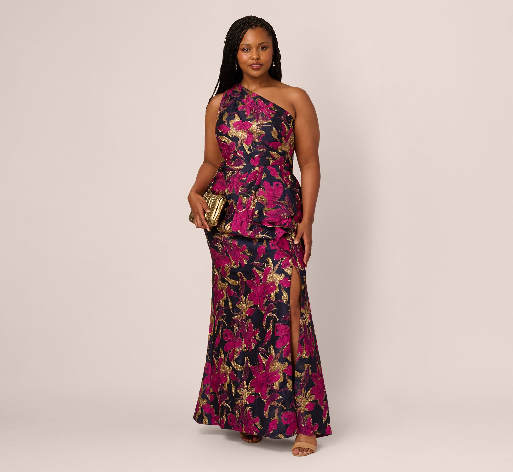 adrianna papell plus size dresses Beaded Mesh Long Dress In Green Slate 100% Polyester Knit 62.00 Top Of Shoulder To Hem Model is 510 / 178cm Your dress should be a perfect fit. Adrianna Papell Plus Floral Chiffon