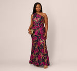 Plus Size One Shoulder Jacquard Dress In Navy Pink 1