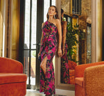 One Shoulder Jacquard Dress In Navy Pink 1